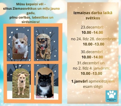 Izmaiņas darba laikā svētku periodā un janvārī